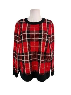Charter Club PXL Petite XL Plaid Sweater Holiday Christmas Red Crew Neck